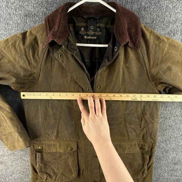 Barbour Acorn Waxed Jacket Women Full Zip Size 8 US Brown Green Lined Outdoors - Picture 7 of 16